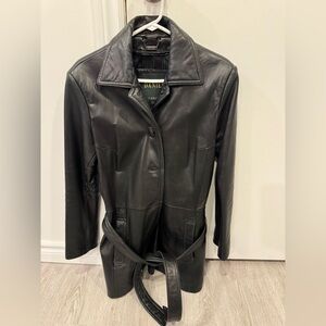 VINTAGE Danier Black Leather Belted Jacket